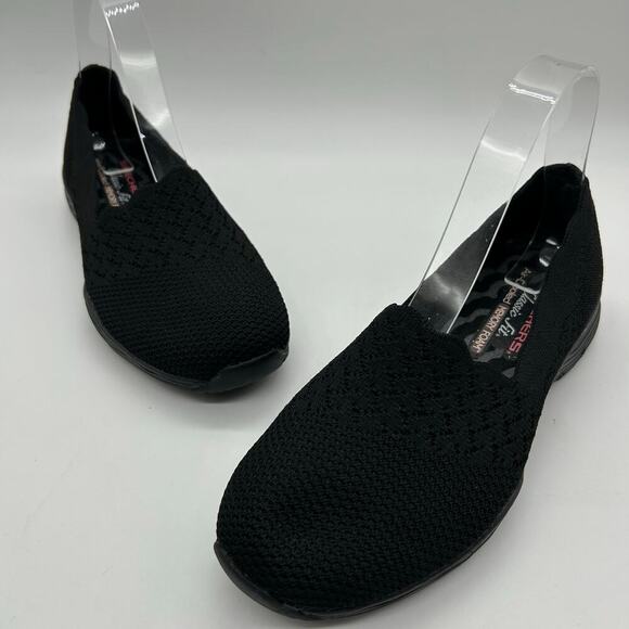 Skechers‎ Flats Womens 7 Black Knit Seager Stat Air Cooled Memory Foam Slip On - Picture 1 of 10